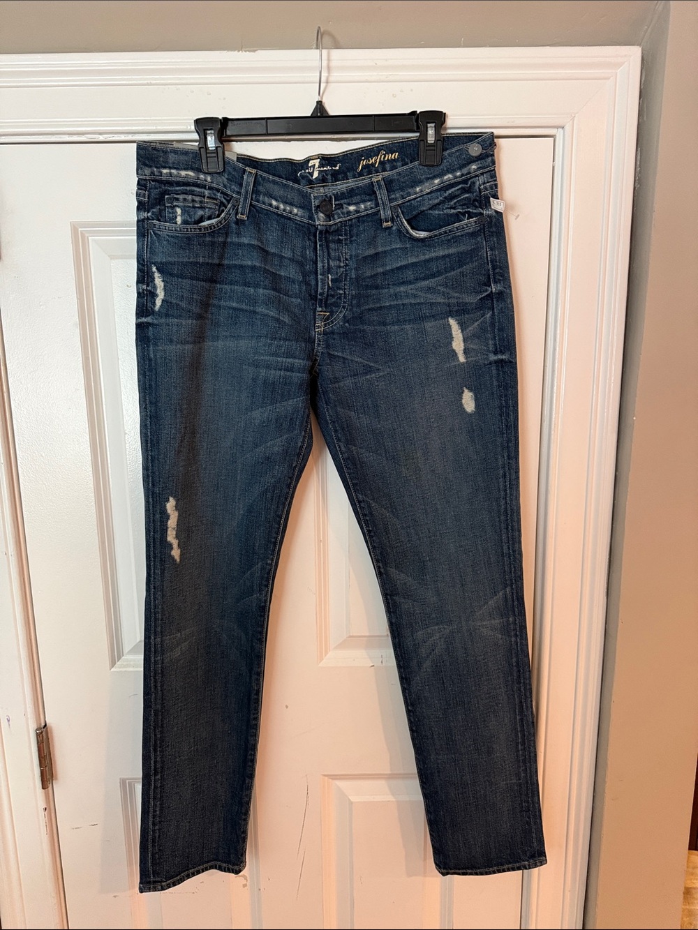 7 For All Mankind Dark Blue Distressed Skinny Jeans